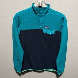 Patagonia Synchilla SnapT Fleece Pullover Teal Navy Blue Colorblock Womens Small